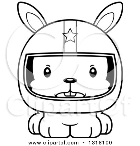 Animal Lineart Clipart of a Cartoon Black and White Cute Mad Rabbit Race Car Driver - Royalty Free Outline Vector Illustration by Cory Thoman
