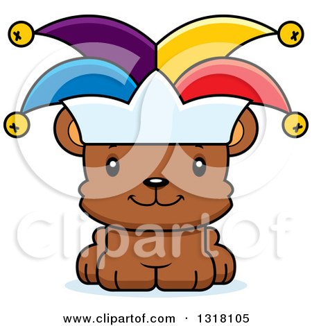 Animal Clipart of a Cartoon Cute Happy Bear Cub Jester - Royalty Free Vector Illustration by Cory Thoman