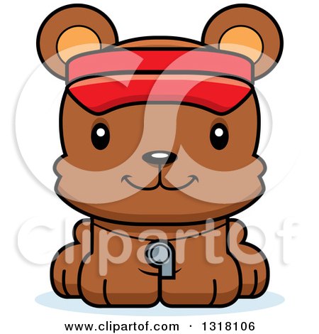 Animal Clipart of a Cartoon Cute Happy Bear Cub Lifeguard - Royalty Free Vector Illustration by Cory Thoman