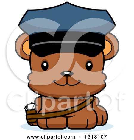 Animal Clipart of a Cartoon Cute Happy Bear Cub Mail Man - Royalty Free Vector Illustration by Cory Thoman