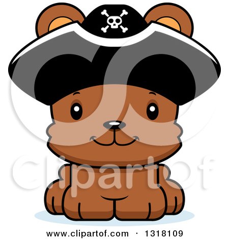 Animal Clipart of a Cartoon Cute Happy Bear Cub Pirate - Royalty Free Vector Illustration by Cory Thoman