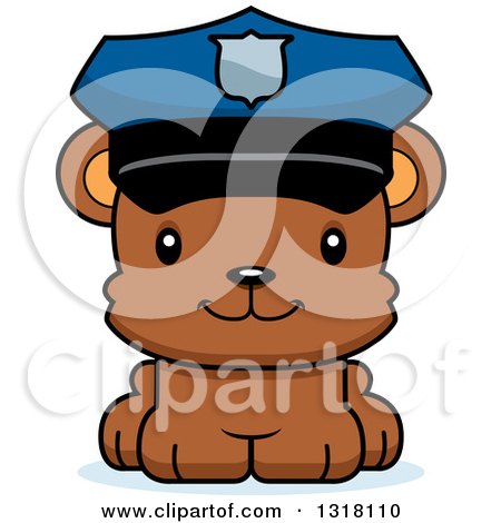 Animal Clipart of a Cartoon Cute Happy Bear Cub Police Officer - Royalty Free Vector Illustration by Cory Thoman
