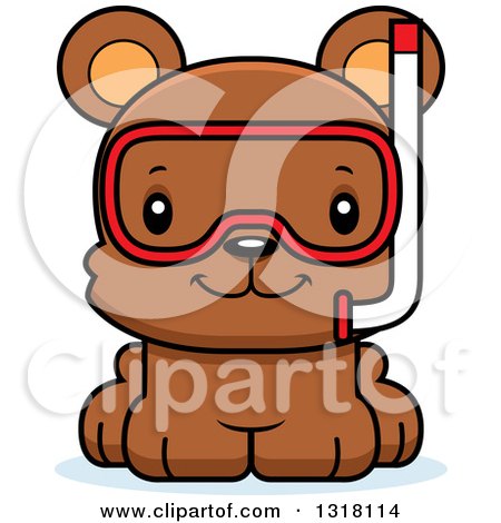 Animal Clipart of a Cartoon Cute Happy Bear Cub Wearing Snorkel Gear - Royalty Free Vector Illustration by Cory Thoman