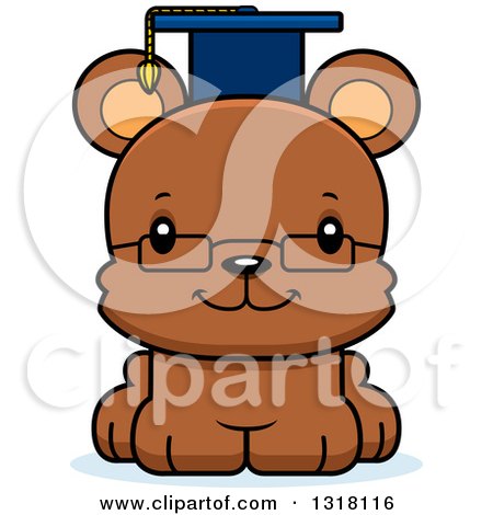 Animal Clipart of a Cartoon Cute Happy Bear Cub Professor - Royalty Free Vector Illustration by Cory Thoman