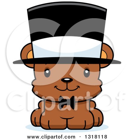 Animal Clipart of a Cartoon Cute Happy Bear Cub Gentleman Wearing a Top Hat - Royalty Free Vector Illustration by Cory Thoman