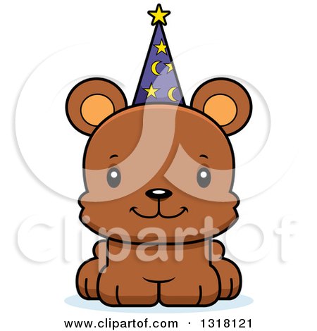 Animal Clipart of a Cartoon Cute Happy Bear Cub Wizard - Royalty Free Vector Illustration by Cory Thoman