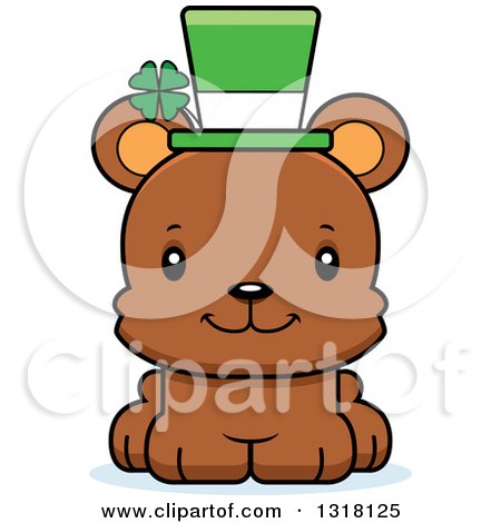 Animal Clipart of a Cartoon Cute Happy Irish St Patricks Day Bear Cub - Royalty Free Vector Illustration by Cory Thoman