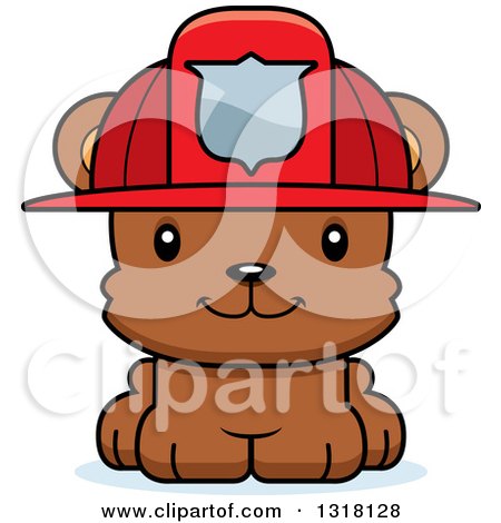 Animal Clipart of a Cartoon Cute Happy Bear Cub Fire Fighter - Royalty Free Vector Illustration by Cory Thoman
