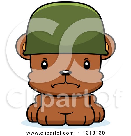 Animal Clipart of a Cartoon Cute Mad Army Soldier Bear Cub Wearing a Helmet - Royalty Free Vector Illustration by Cory Thoman