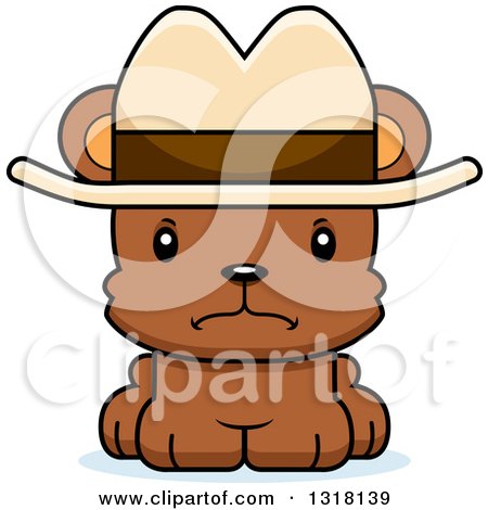 Animal Clipart of a Cartoon Cute Mad Bear Cub Wearing a Cowboy Hat - Royalty Free Vector Illustration by Cory Thoman