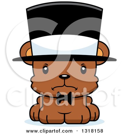 Animal Clipart of a Cartoon Cute Mad Bear Cub Gentleman Wearing a Top Hat - Royalty Free Vector Illustration by Cory Thoman