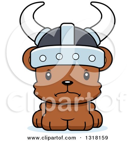 Animal Clipart of a Cartoon Cute Mad Bear Cub Viking - Royalty Free Vector Illustration by Cory Thoman