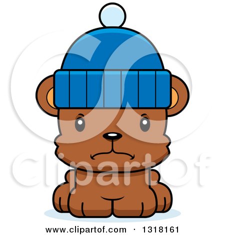 Animal Clipart of a Cartoon Cute Mad Bear Cub Wearing a Winter Cap - Royalty Free Vector Illustration by Cory Thoman