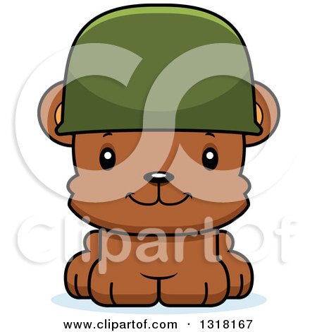 Animal Clipart of a Cartoon Cute Happy Army Soldier Bear Cub Wearing a Helmet - Royalty Free Vector Illustration by Cory Thoman