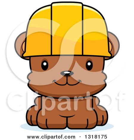 Animal Clipart of a Cartoon Cute Happy Bear Cub Construction Worker - Royalty Free Vector Illustration by Cory Thoman