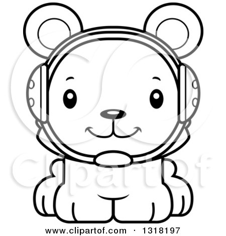 Animal Lineart Clipart of a Cartoon Black and White Cute Happy Bear Cub Wrestler - Royalty Free Outline Vector Illustration by Cory Thoman