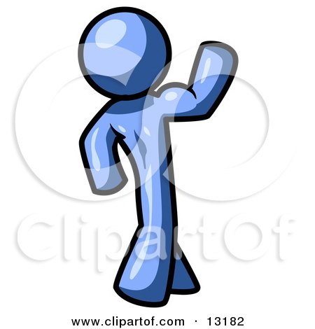 Blue Man Flexing His Muscles Clipart Illustration by Leo Blanchette