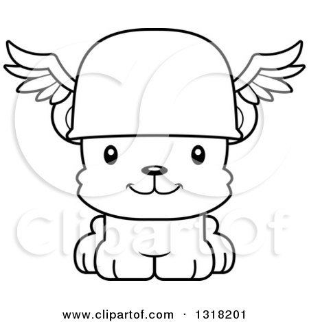 Animal Lineart Clipart of a Cartoon Black and White Cute Happy Bear Cub Hermes - Royalty Free Outline Vector Illustration by Cory Thoman