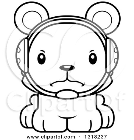 Animal Lineart Clipart of a Cartoon Black and White Cute Mad Bear Cub Wrestler - Royalty Free Outline Vector Illustration by Cory Thoman