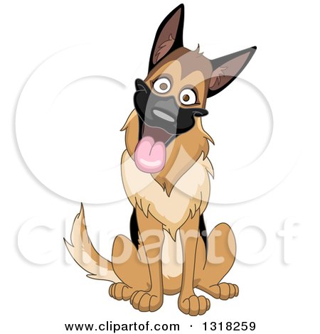 Clipart of a Cartoon Happy German Shepherd Dog Sitting and Cocking His Head - Royalty Free Vector Illustration by yayayoyo