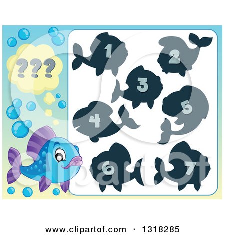 Clipart of a Blue and Purple Fish and Riddle Game - Royalty Free Vector Illustration by visekart