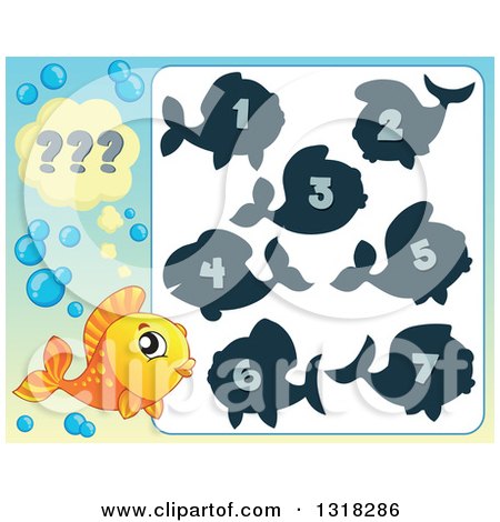 Clipart of an Orange Fish and Riddle Game - Royalty Free Vector Illustration by visekart