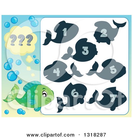 Clipart of a Green Fish and Riddle Game 2 - Royalty Free Vector Illustration by visekart
