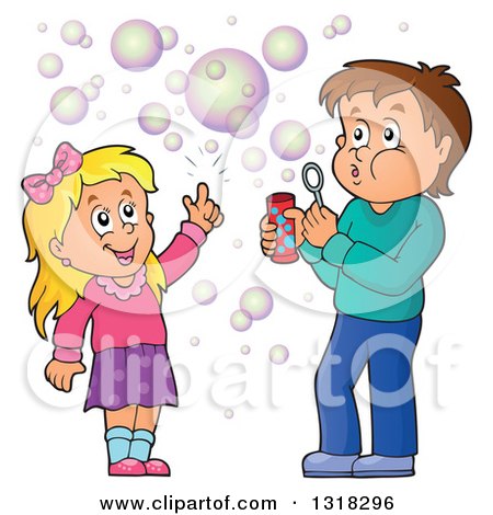 Clipart Of A Caucasian Boy Blowing Bubbles Royalty Free Vector
