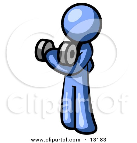 Blue Man Lifting Weights With a Dumbell Clipart Illustration by Leo Blanchette