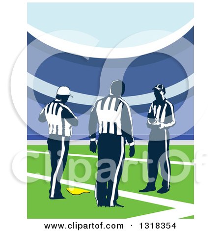 Clipart of Referees with a Penalty Flag in a Stadium - Royalty Free Vector Illustration by David Rey
