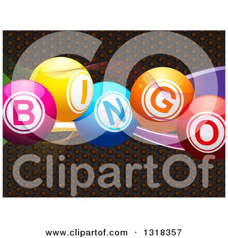 Clipart of 3d Colorful Bingo Text Balls over Perforated Metal and Mesh Waves - Royalty Free Vector Illustration by elaineitalia