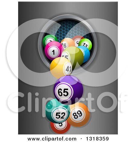Clipart of 3d Colorful Bingo Balls Falling from a Hole over Metal - Royalty Free Vector Illustration by elaineitalia