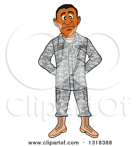 Clipart of a Cartoon Black Male Private Army Soldier - Royalty Free Vector Illustration by LaffToon