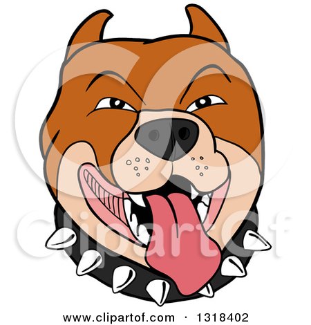 Clipart of a Cartoon Panting Pitbull Face with a Spiked Collar - Royalty Free Vector Illustration by LaffToon