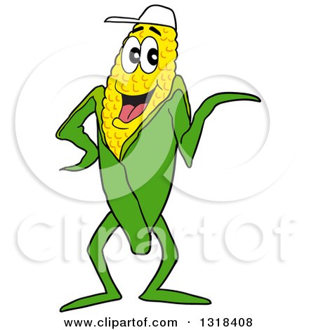 Clipart of a Cartoon Corn Mascot Waving or Presenting - Royalty Free Vector Illustration by LaffToon
