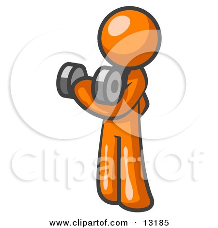 Orange Man Lifting Weights With a Dumbell Clipart Illustration by Leo Blanchette