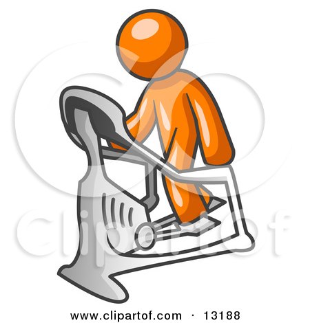 Orange Man Exercising on a Stair Climber During a Cardio Workout in a Fitness Gym Clipart Illustration by Leo Blanchette
