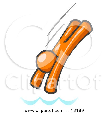 Orange Man Diving Into Water Clipart Illustration by Leo Blanchette