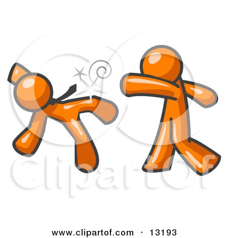 Orange Man Being Punched by Another Clipart Illustration by Leo Blanchette