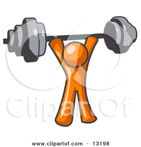 Orange Man Holding a Barbel Above His Head Clipart Illustration by Leo Blanchette