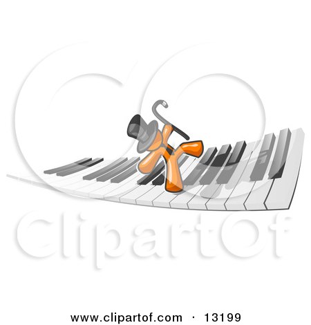 Orange Man Dancing and Walking on a Piano Keyboard Clipart Illustration by Leo Blanchette