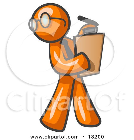 Orange Man Holding a Clipboard While Reviewing Employess Clipart Illustration by Leo Blanchette