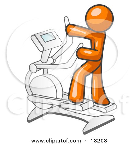 Orange Man Exercising on a Cross Trainer in a Gym Clipart Illustration by Leo Blanchette