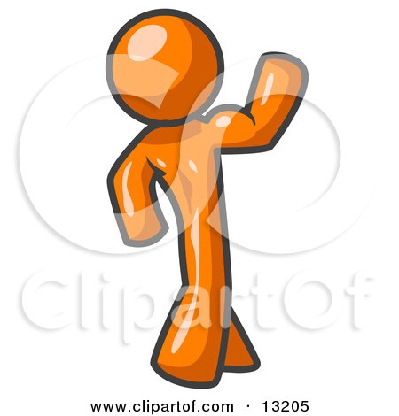 Orange Man Flexing His Muscles Clipart Illustration by Leo Blanchette