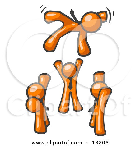 Group of Orange Men Tossing Another Into the Air Clipart Illustration by Leo Blanchette