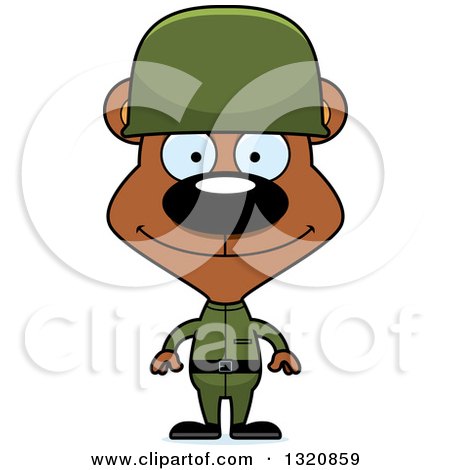 Clipart of a Cartoon Happy Brown Bear Army Soldier - Royalty Free Vector Illustration by Cory Thoman