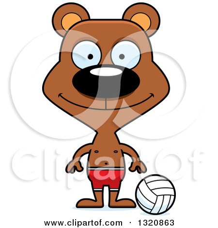 Clipart of a Cartoon Happy Brown Bear Beach Volleyball Player - Royalty Free Vector Illustration by Cory Thoman