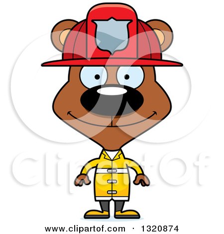Clipart of a Cartoon Happy Brown Bear Fireman - Royalty Free Vector Illustration by Cory Thoman