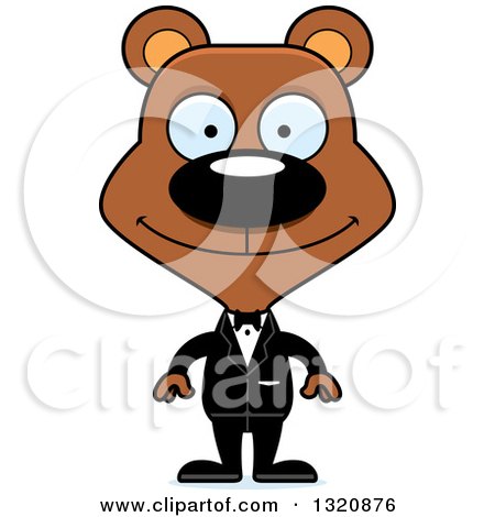 Clipart of a Cartoon Happy Brown Bear Wedding Groom - Royalty Free Vector Illustration by Cory Thoman