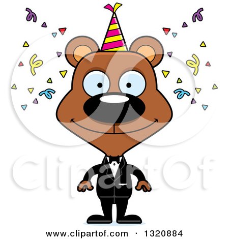 Clipart of a Cartoon Happy Brown New Year Party Bear - Royalty Free Vector Illustration by Cory Thoman